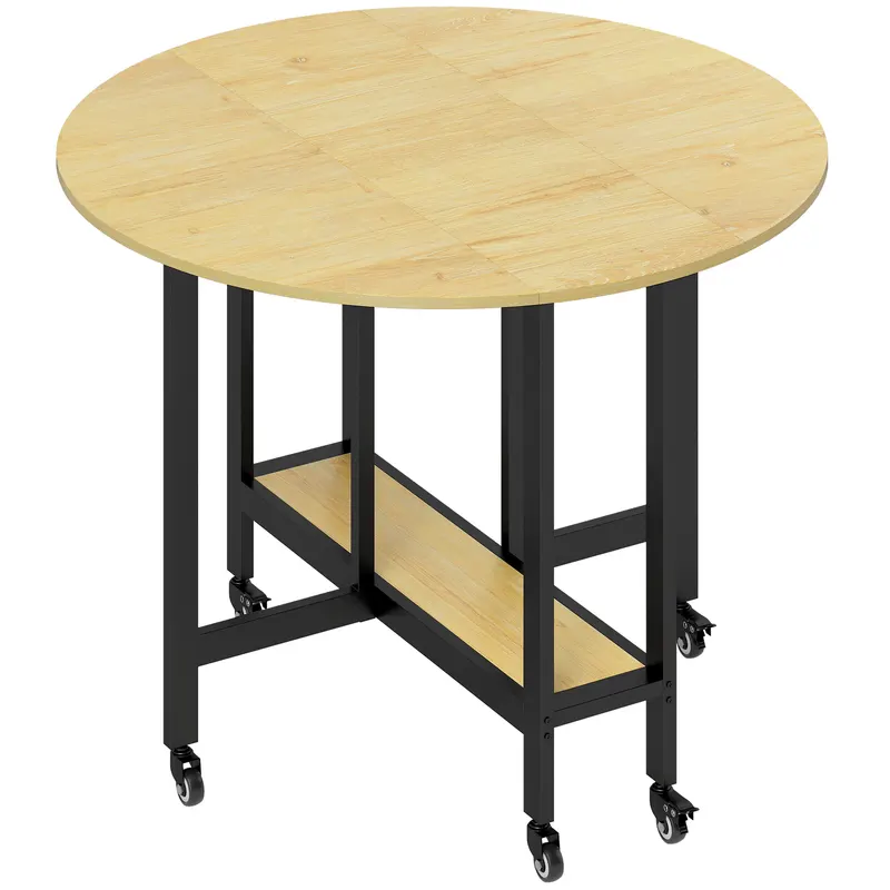HOMCOM Masă de dining pliabilă pe roți, masă de bucătărie pentru 4 persoane cu poliță integrată, 100 x 100 x 75 cm, stejar | Romania