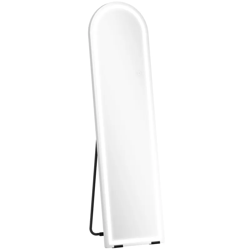 HOMCOM Oglindă de corp întreg cu lumini LED, 150 x 40 cm, arcuită, dimabilă, 3 culori de lumină, freestanding sau montare pe perete, Alb | Romania