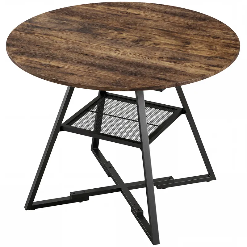 HOMCOM Masă de dining 4 locuri, 100 cm rotundă, bucătărie industrială, poliță de depozitare, maro rustic. | Romania