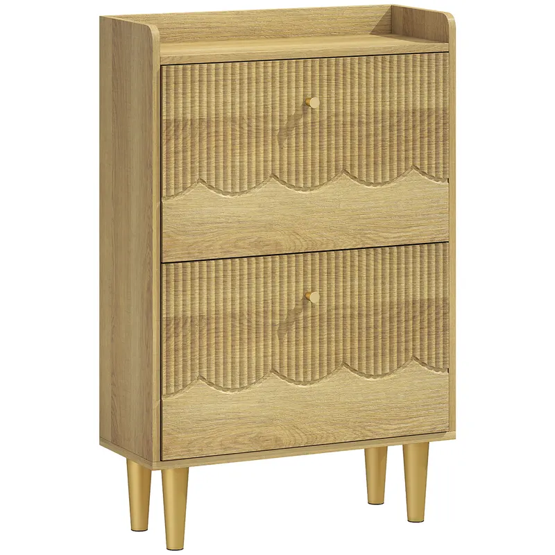HOMCOM Dulap pentru încălțăminte 12 perechi, dulap îngust pentru încălțăminte, 2 sertare rabatabile polițe reglabile, 60x24x92cm, stejar | Romania