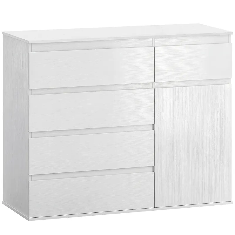 HOMCOM Bufet living, mobilier de depozitare cu 5 sertare, poliță reglabilă și ușă cu închidere silențioasă, 100 x 40 x 80 cm, alb | Romania