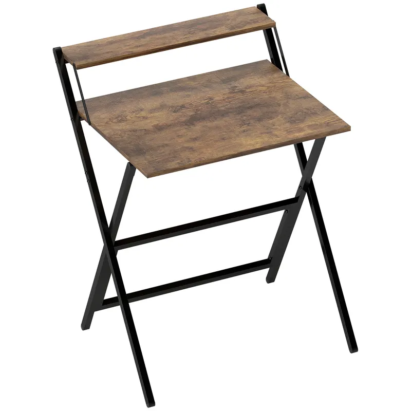 HOMCOM Birou pliabil 65,5 x 45 cm cu etajeră de depozitare pentru cameră, spații mici, maro rustic | Romania