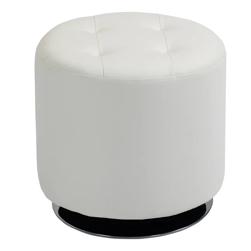 HOMCOM Suport pentru picioare living rotativ la 360°, ottoman rotund tapițat în PU cu bază din oțel, Ø 45,5 x 44,5 cm, alb | Romania