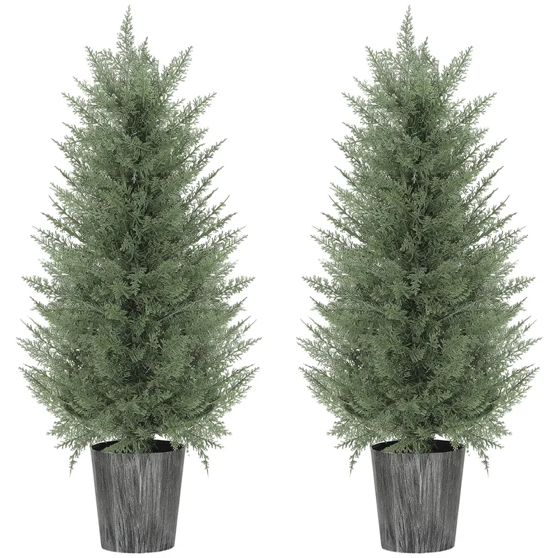 HOMCOM Set de 2 chiparoși artificiali mari 90cm plantă artificială din plastic în ghiveci 15 x 15 x 90 cm Grün | Romania