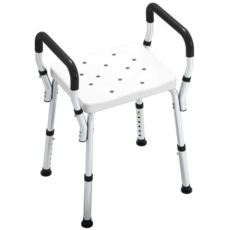 HOMCOM Taburet de duș pentru persoane în vârstă și cu dizabilități cu mânere, înălțime reglabilă, tălpi antiderapante, alb | Romania