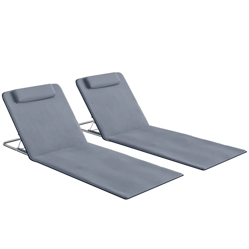 Outsunny Set de 2 Saltele cu Spătar Rabatabil, Suport pentru Cap și Geantă de Transport 134x48x33-43 cm Gri | Romania