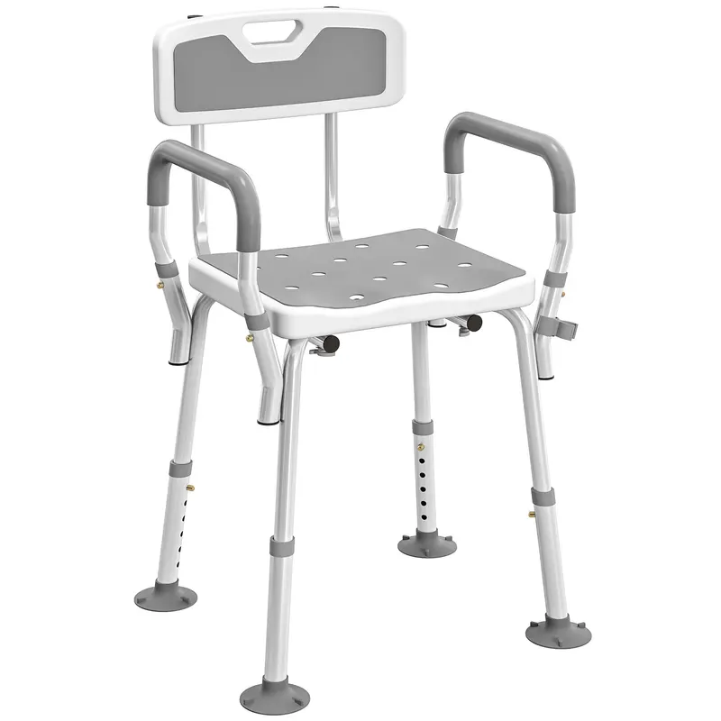 HOMCOM Taburet/Scaun de duș ergonomic înălțime reglabilă picioare antiderapante 56,5 x 53,5 x 87 cm alb și gri | Romania
