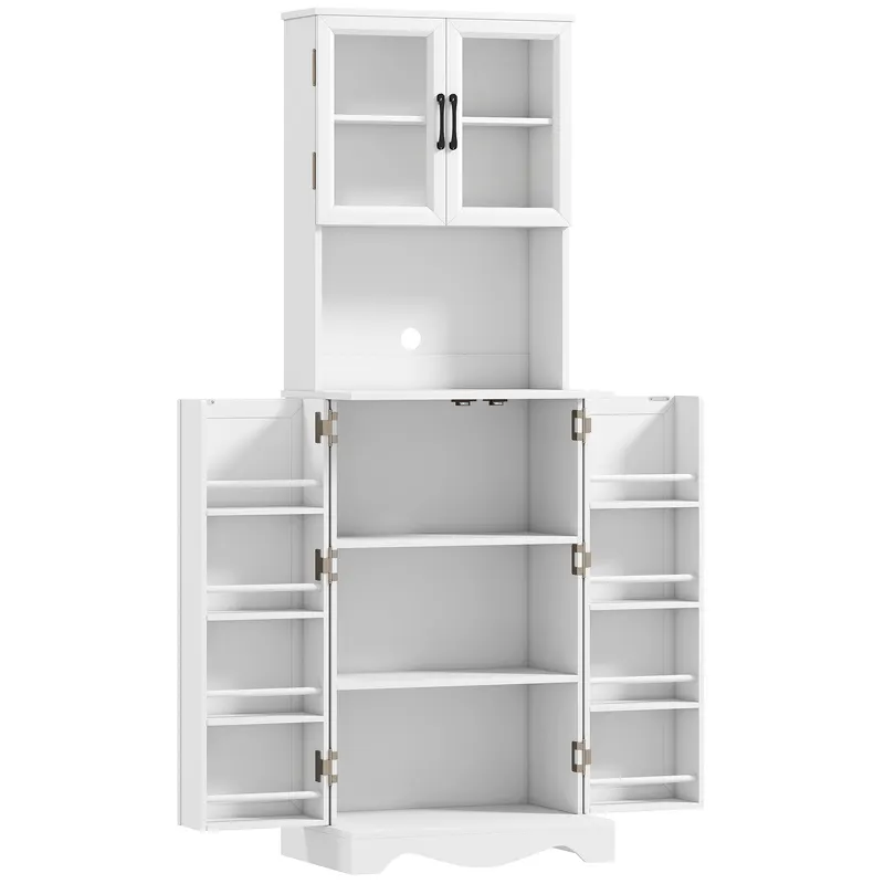 HOMCOM Bufet înalt bucătărie dulap de bucătărie 4 uși 8 suporturi condimente blat raft reglabil 60x39,5x179,6cm alb | Romania