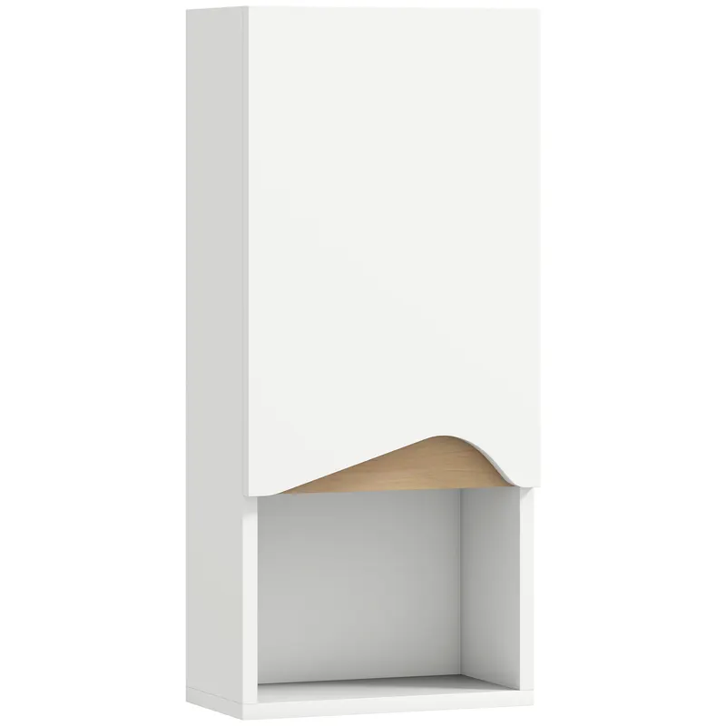 HOMCOM Dulap de baie de perete cu ușă cu închidere silențioasă și compartiment deschis 30 x 17 x 67 cm Alb | Romania