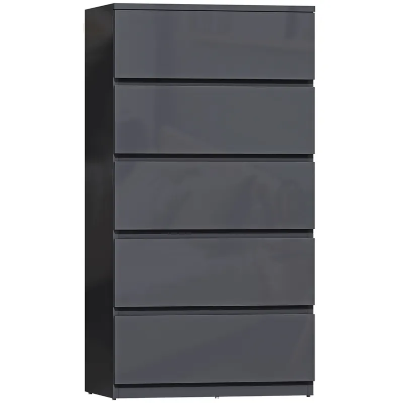 HOMCOM Comodă cu 5 sertare, mobilier de depozitare cu finisaj foarte lucios, închidere amortizată și silențioasă, 53 x 34 x 100 cm, gri | Romania