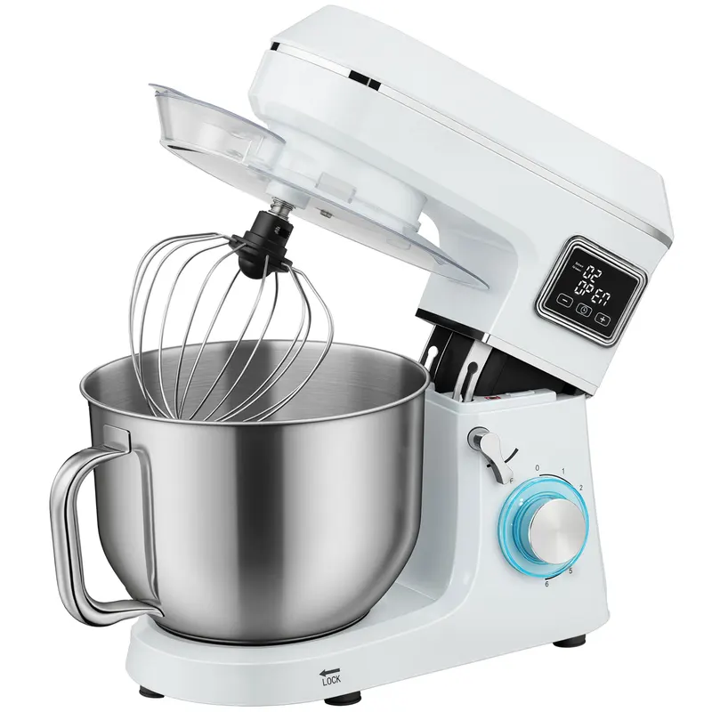 HOMCOM Mixer planetar 6 L 1400 W cu cap înclinat 6 viteze Funcție de fermentare Ecran LED Alb | Romania