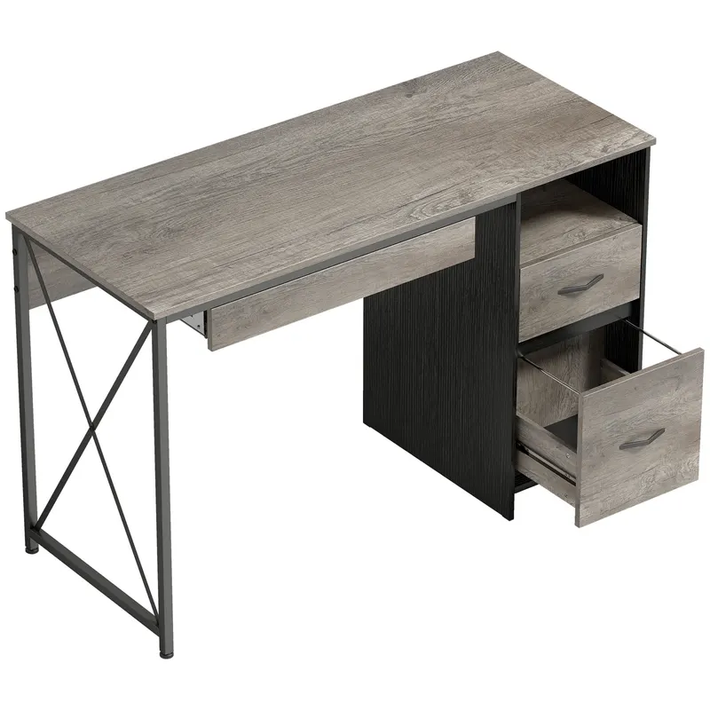 HOMCOM Birou de calculator, 120×50cm, birou cu depozitare, blat pentru tastatură, compartiment deschis și 2 sertare, gri | Romania
