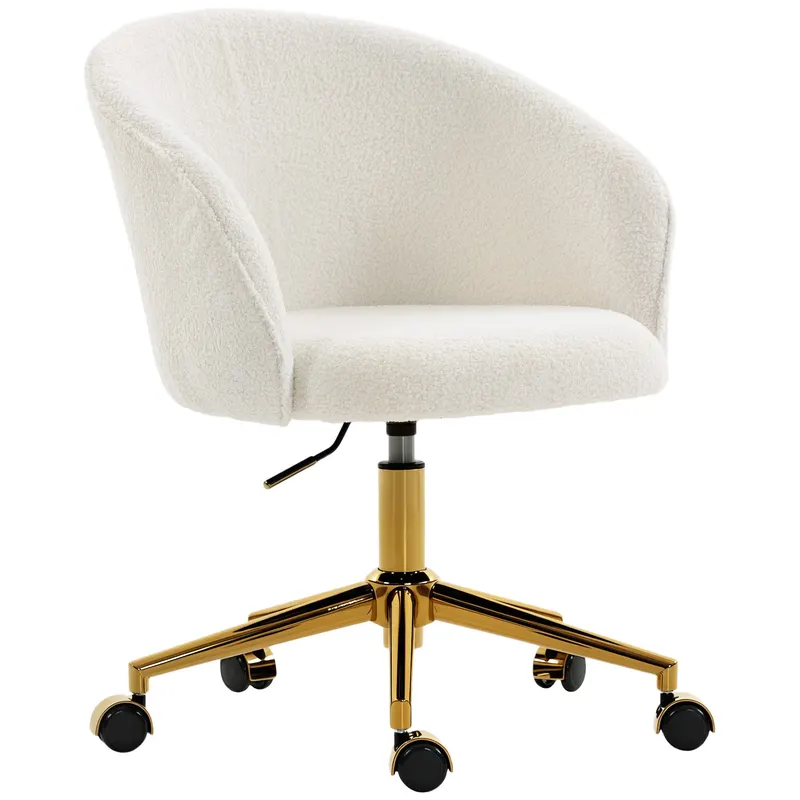 HOMCOM Scaun de birou, fotoliu de birou ergonomic reglabil pe înălțime, șezut pivotant, bază din oțel, crem | Romania