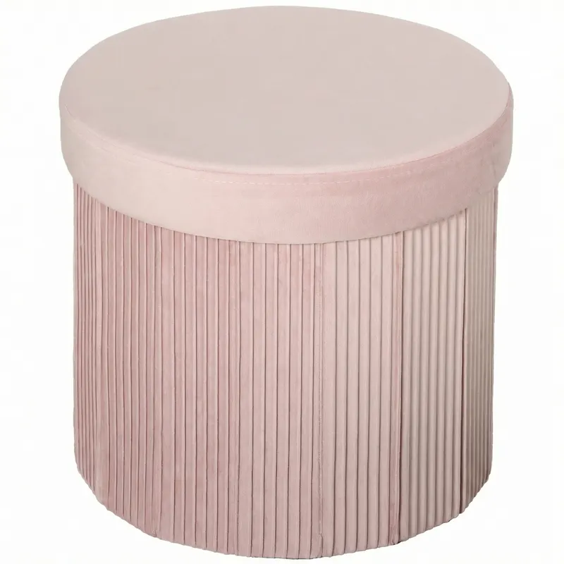 HOMCOM Puf de depozitare Bancă de depozitare pliabilă 35 L 38x38x38 cm Tapițat în catifea Cufăr de depozitare rotund Roz | Romania