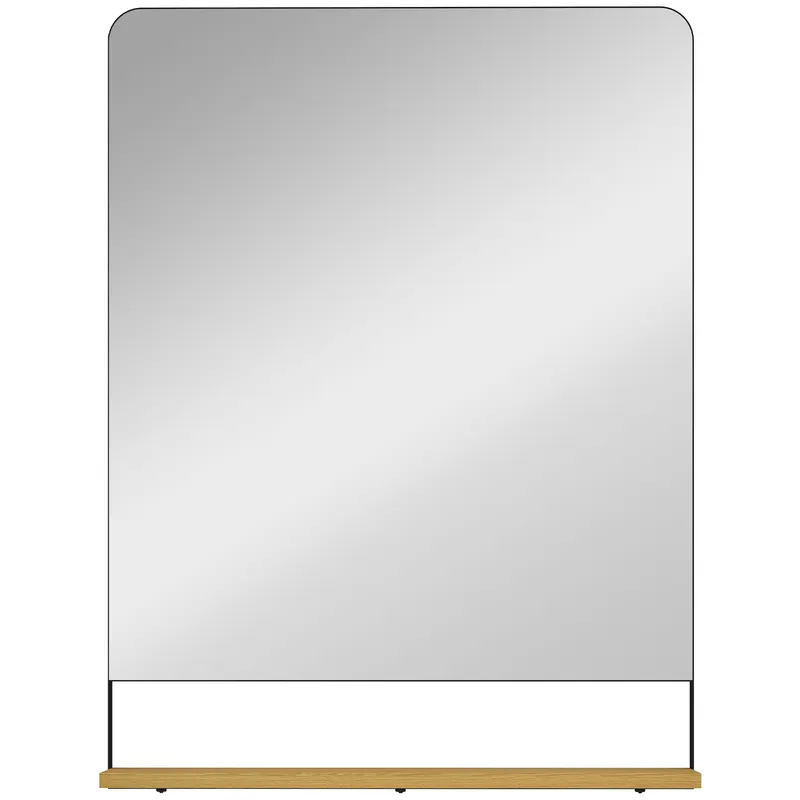 HOMCOM Oglindă de perete 80 x 60 cm cu raft din lemn, oglindă dreptunghiulară modernă cu ramă metalică, negru | Romania