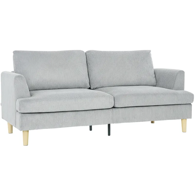 HOMCOM Canapea 3 locuri, canapea cu brațe, tapițată cu aspect corduroy pentru living, Gri deschis | Romania