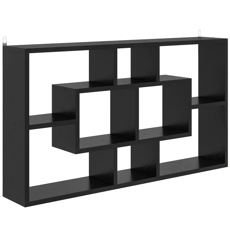 HOMCOM Etajeră de Perete Decorativă Etajeră pentru Cărți, CD-uri cu 8 Cuburi 85x14,5x47,5 cm Negru | Romania