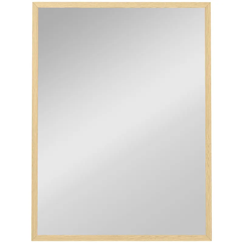 HOMCOM Oglindă de perete dreptunghiulară cu cârlige, din sticlă și MDF, 60x80 cm, finisaj lemn | Romania