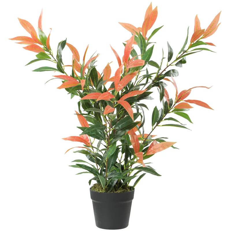 HOMCOM Photinia artificială lucioasă 90 cm, plantă artificială cu 300 de frunze, ramuri ajustabile, 45 x 45 x 90 cm, Roșu+Verde | Romania