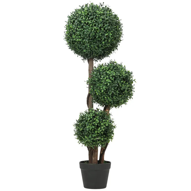 HOMCOM Bilă de buxus artificial cu trei bile, plantă artificială, plantă artificială cu trunchi din lemn în ghiveci, 30 x 30 x 100 cm, Verde | Romania