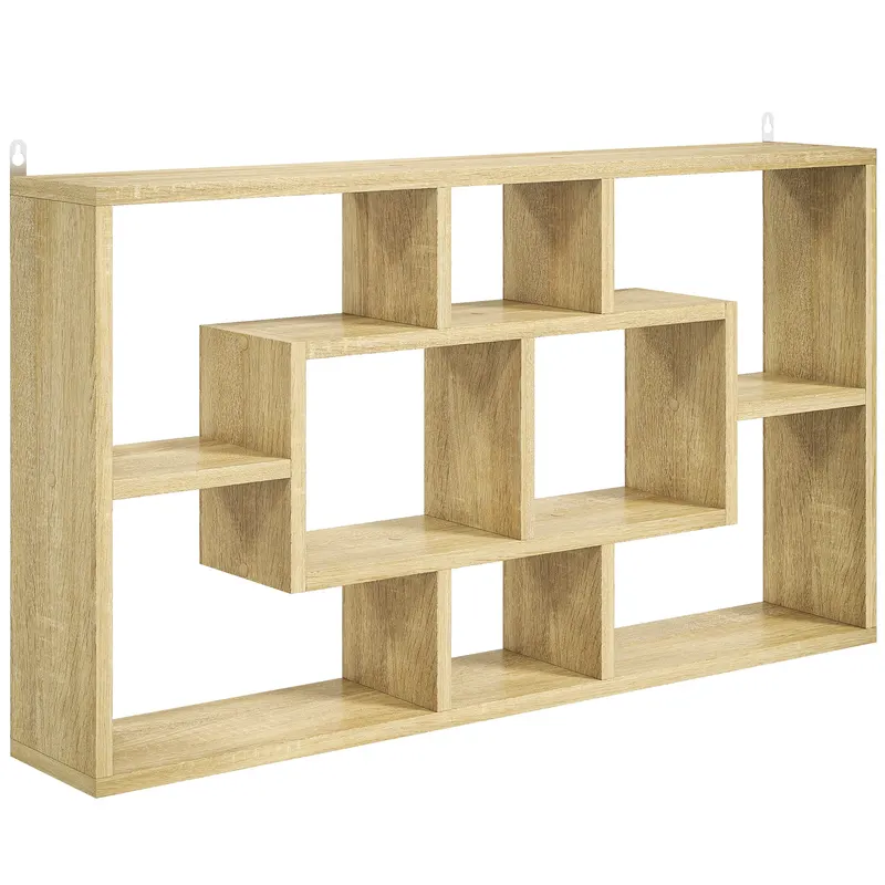 HOMCOM Etajeră de perete decorativă Raft pentru cărți, CD-uri cu 8 cuburi 85x14,5x47,5 cm Stejar | Romania