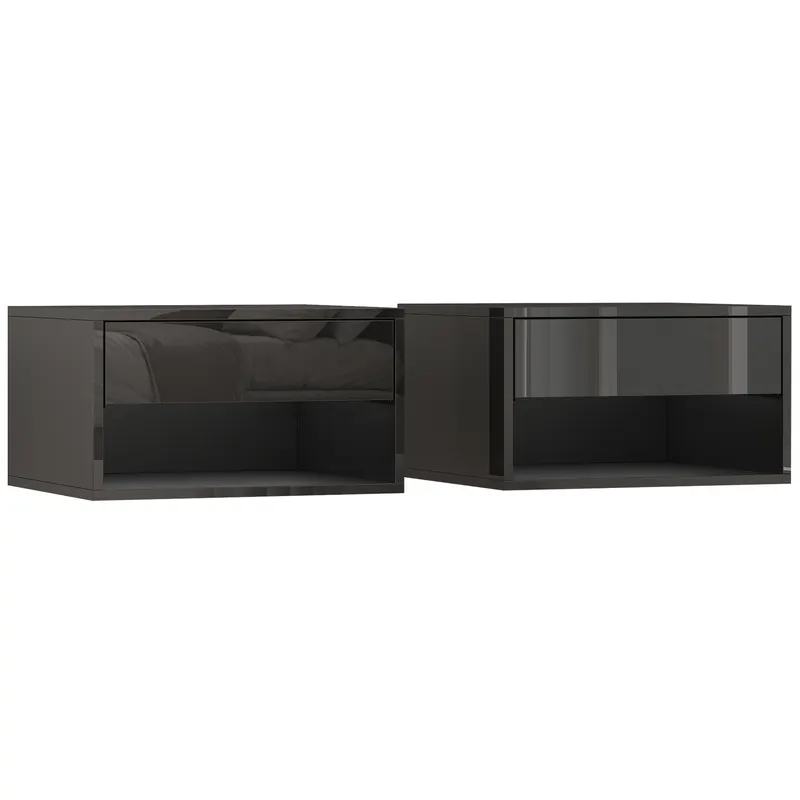 HOMCOM Set de 2 Noptiere suspendate Noptiere cu sertar pentru dormitor 37x32x21 cm Negru lucios | Romania
