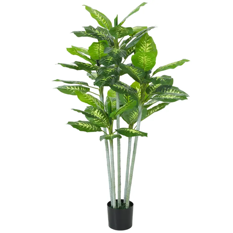 HOMCOM Plantă artificială Calathea înălțime 150 cm ghiveci din ciment 53 frunze - interior | Romania