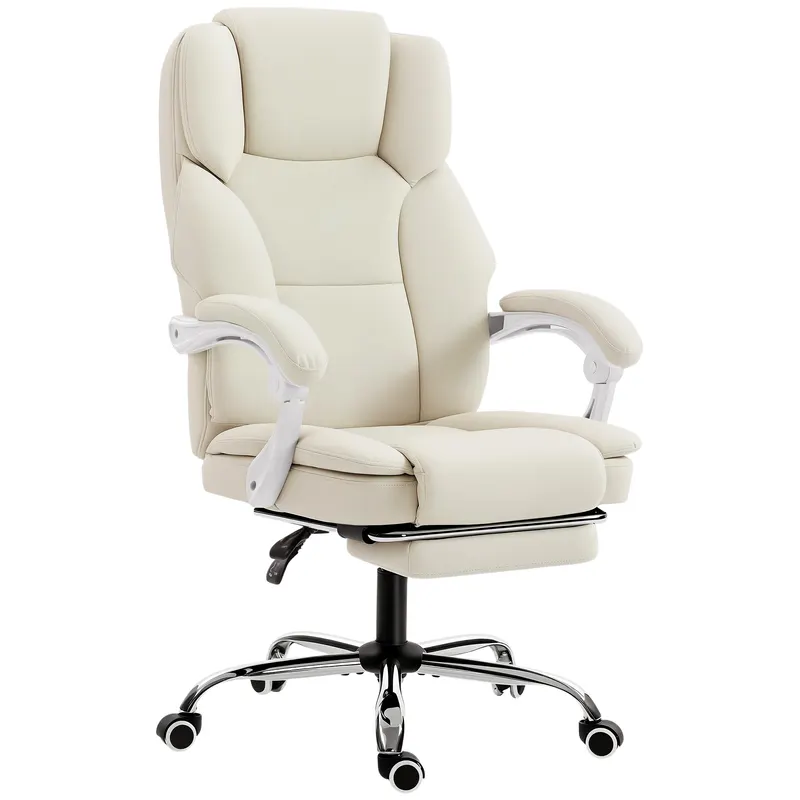 HOMCOM Scaun de birou ergonomic, fotoliu de birou cu spătar înclinat, înălțime reglabilă, 64x73x112-120cm, bej | Romania