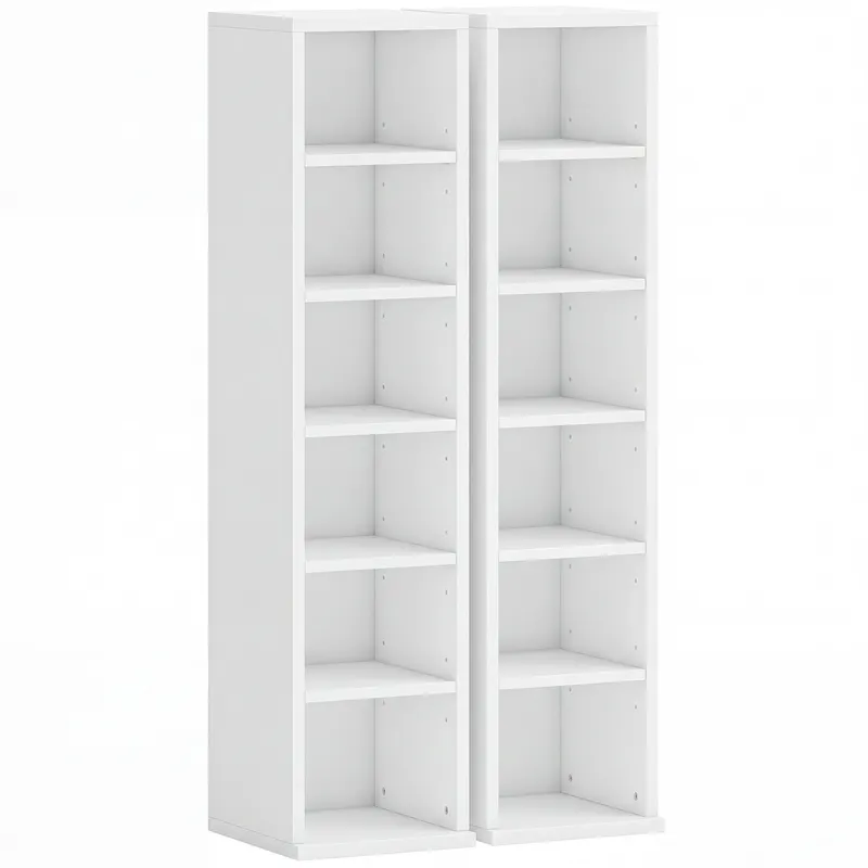 HOMCOM Set de 2 etajere coloane dulap pentru depozitare CD-DVD 12 compartimente 21 x 22,5 x 88,5 cm capacitate 204 CD-uri alb | Romania