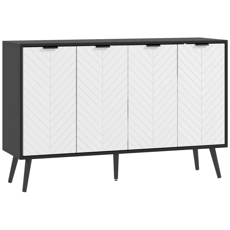 HOMCOM Bufet cu 4 uși Bufet pentru living Rafturi reglabile Picioare din lemn pentru bucătărie Alb și Negru 120x35x77,4 cm | Romania
