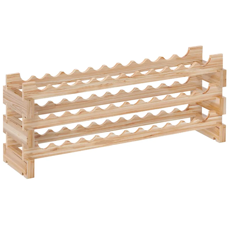 HOMCOM Suport pentru 36 sticle, etajeră pentru vin cu 3 niveluri modulare, 114×28×42,5cm, lemn natural | Romania
