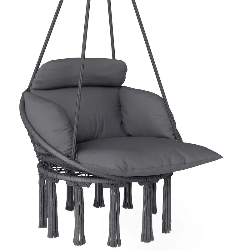 Outsunny Scaun suspendat cu pernă mare umplută hamac fotoliu suspendat cu franjuri kit de suspendare 80 x 60 x 40 cm gri închis | Romania