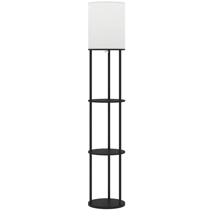 HOMCOM Lampadar cu polițe, 3 temperaturi de culoare, telecomandă pentru living dormitor birou negru | Romania