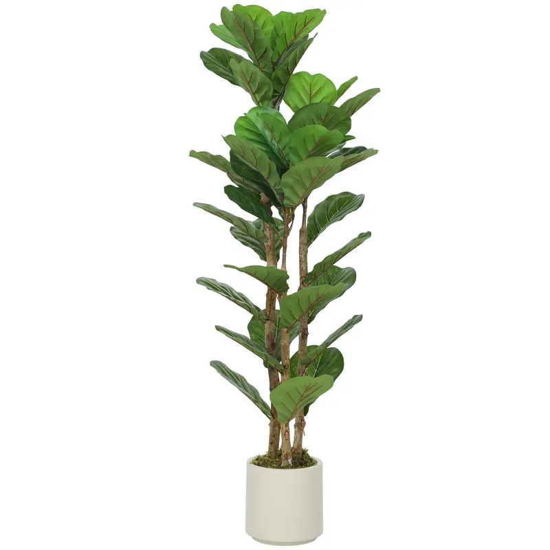 HOMCOM Plantă artificială de interior 120 cm Ficus lyrata arbore artificial cu ghiveci din plastic și trunchi din lemn masiv, verde | Romania
