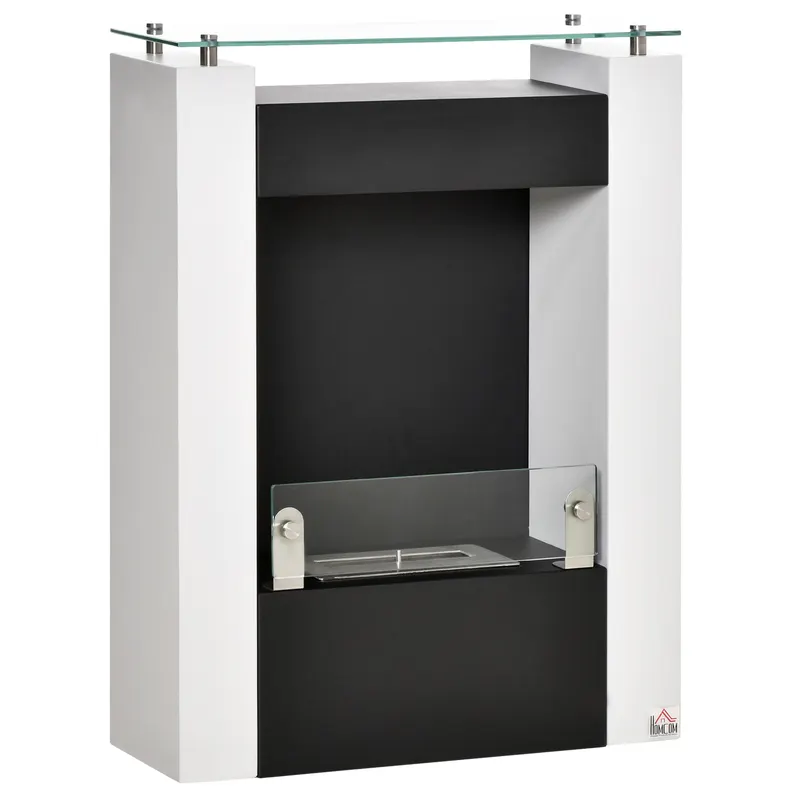 HOMCOM Șemineu cu Bioetanol cu Rezervor de 1.5L, Încălzitor cu Acoperire de 20m² din Oțel și Sticlă, 60x20x79 cm, Alb | Romania