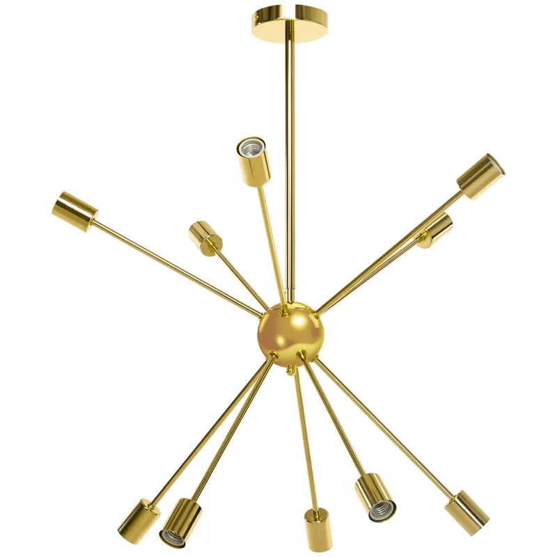 HOMCOM Lustră Suspendată Stil Sputnik, Metal Auriu, 10 Lumini, Ideală pentru Bucătărie, Sufragerie, Dormitor, 65x65x78.5 cm | Romania