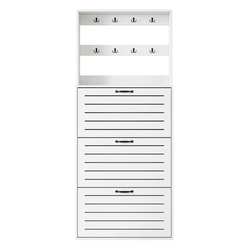 Dulap pentru pantofi cu 3 uși, raft pentru pantofi cu cârlige, 70x25x165 cm, Alb