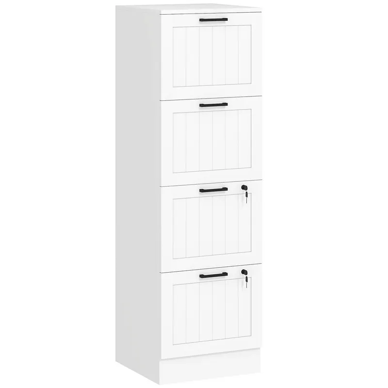 HOMCOM Dulap de birou, mobilier de depozitare din MDF 4 sertare și încuietoare, șine suspendate reglabile, 40 x 40 x 131 cm, alb | Romania