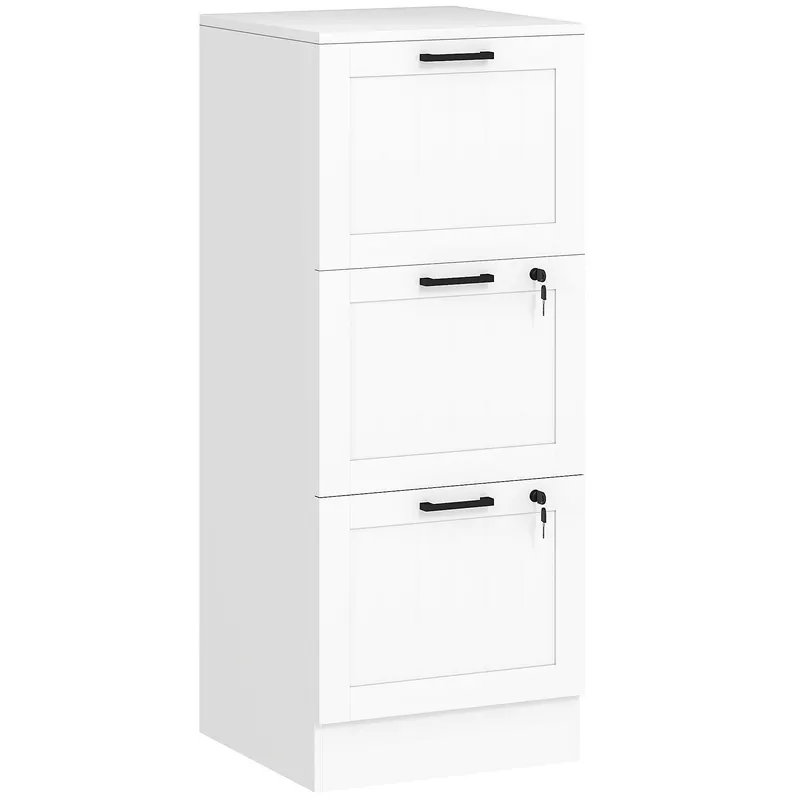 HOMCOM Caisson birou, mobilier de depozitare din lemn 3 sertare și încuietoare, șine de suspendare reglabile, 40 x 40 x 101 cm, alb | Romania