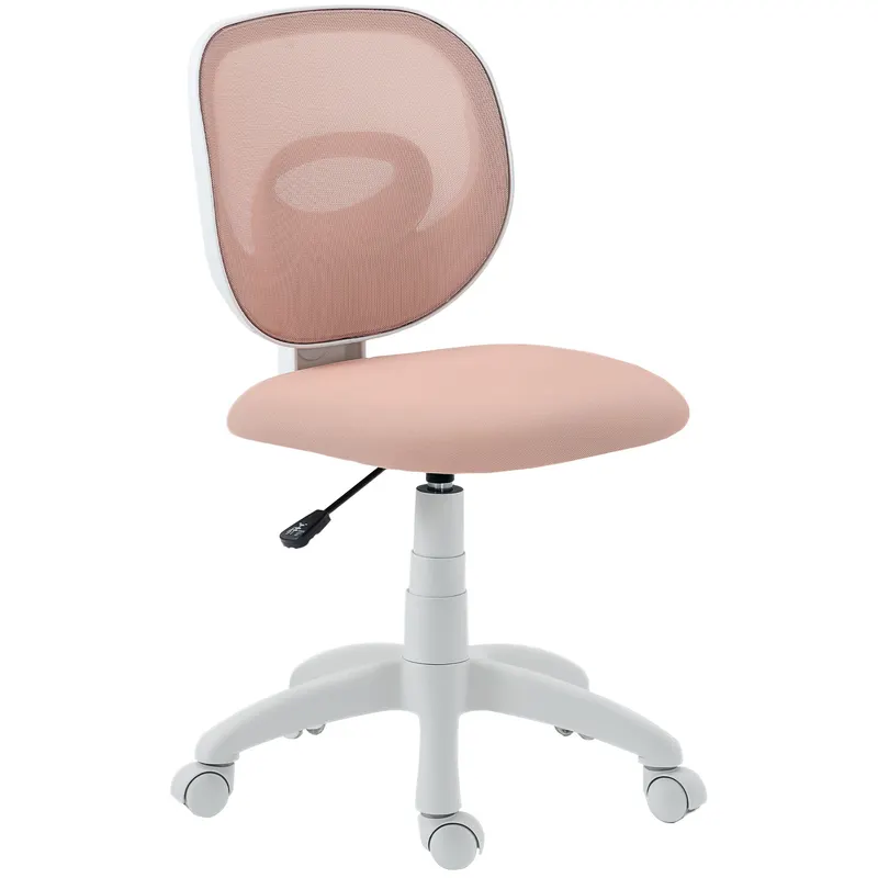HOMCOM Scaun de Birou Ergonomic Rotativ din Material Tip Plasă Respirabil Fără Brațe, Înălțime Reglabilă, Roz | Romania