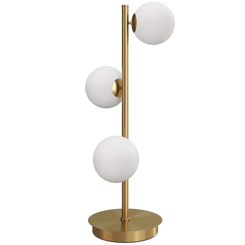 HOMCOM Lampă de noptieră cu 3 abajururi tip glob, lampă de masă modernă cu bază din oțel și socluri G9, 53H cm, nuanță alamă | Romania
