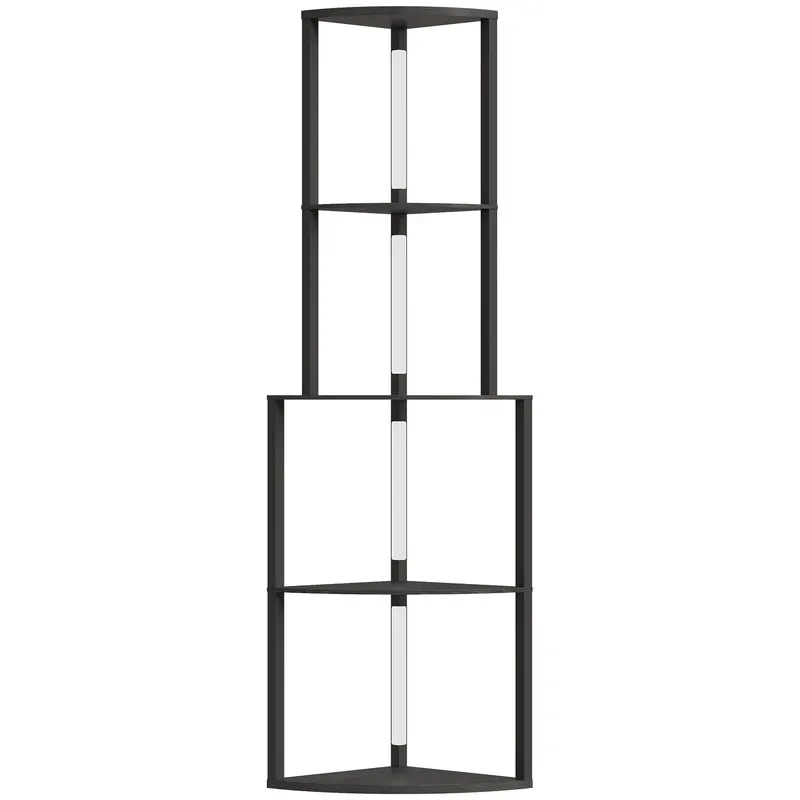 HOMCOM Lampadar pentru living, lampadar cu etajere de colț cu 4 nivele, luminozitate reglabilă, 55,5 x 39,5 x 163 cm, negru | Romania