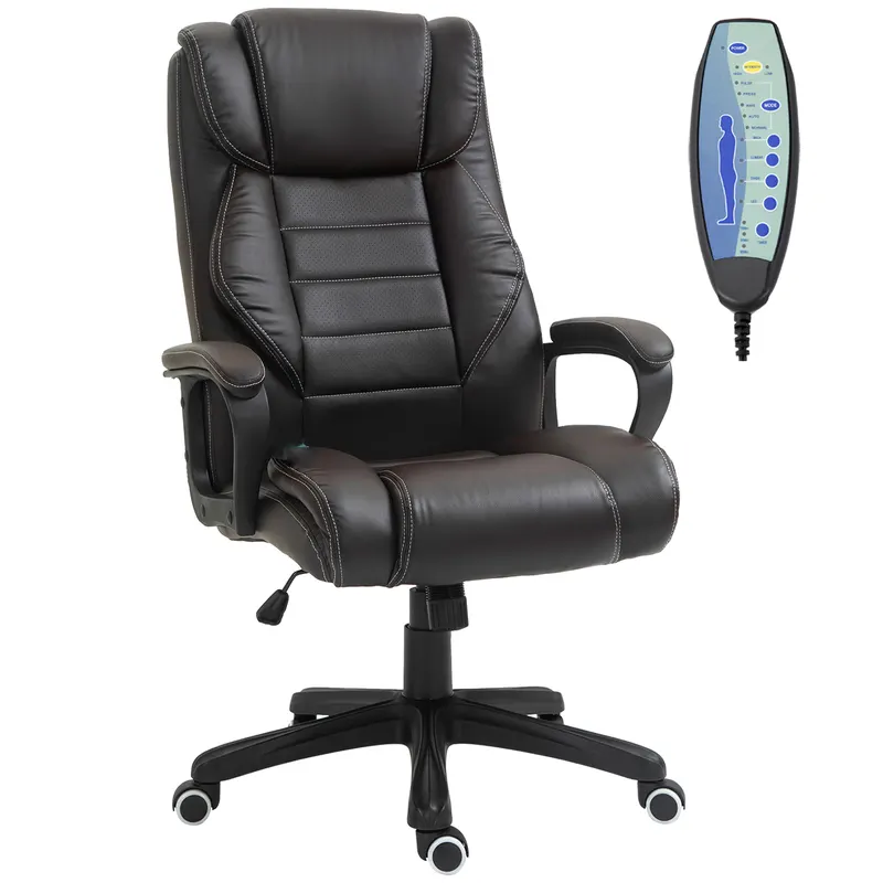 Vinsetto Fotoliu de birou cu masaj, fotoliu ergonomic pentru birou, confort sporit, înălțime reglabilă, funcție spătar cu basculare, tapițerie sintetică maro | Romania