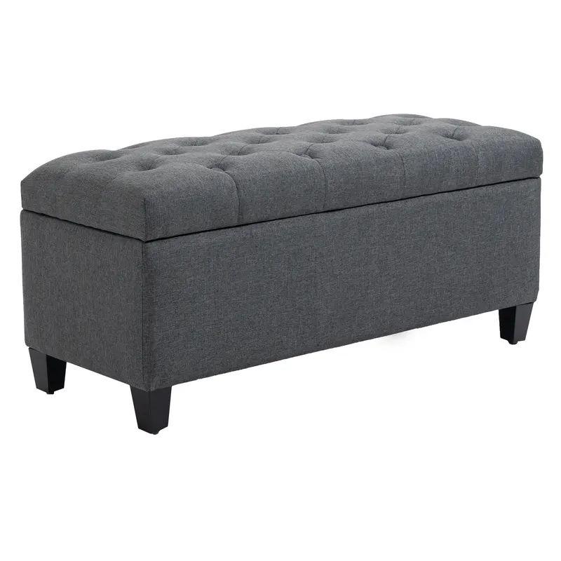 HOMCOM bancă cu spațiu de depozitare banchetă tapițată cu aspect de in, bancă cu picioare din lemn, bancă-ladă pentru living dormitor hol 100 x 40 x 44 cm Gri închis | Romania