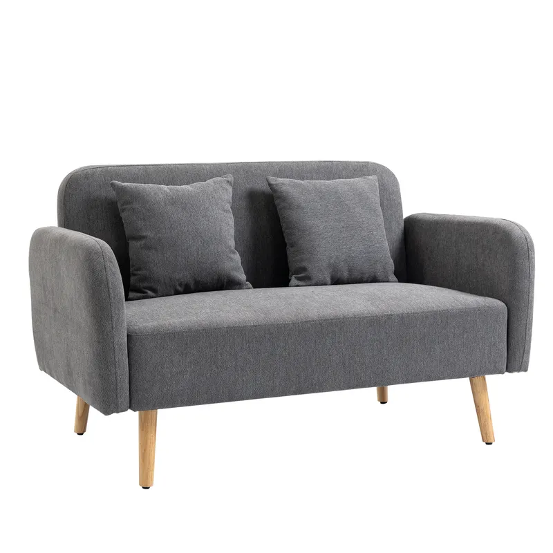 HOMCOM Canapea 2 locuri cu 2 perne decorative, loveseat mic cu aspect de catifea, canapea tapițată modernă pentru living, dormitor, spații mici, gri 130 x 70 x 80 cm | Romania