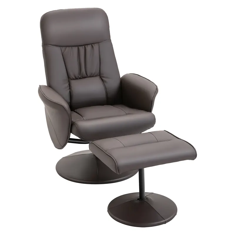 HOMCOM Set de 2 piese, fotoliu cu otomană, fotoliu relax cu otomană, reglabil pe înălțime, spătar înclinat, Maro | Romania
