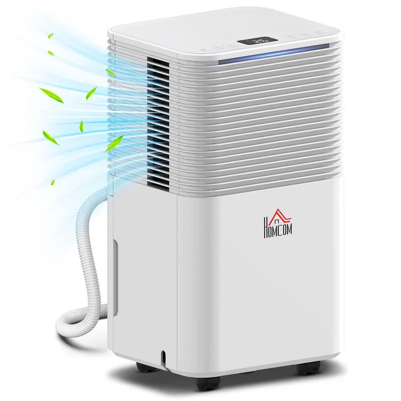 HOMCOM Dezumidificator 10 L/zi Silențios cu 3 Moduri Ecran LED Temporizator 24h Blocare pentru copii și Drenaj Continu Alb | Romania