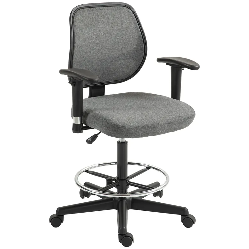 Vinsetto Fotoliu de birou șezut înalt reglabil, cotiere, dim. 60l x 57P x 97-119H cm pe roți, gri | Romania