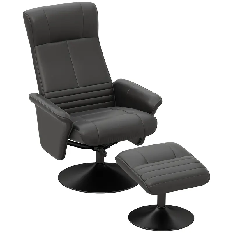 HOMCOM Fotoliu tapițat, fotoliu accent cu taburet, rotativ, ergonomic, aspect microfibră, până la 150 kg, Negru | Romania