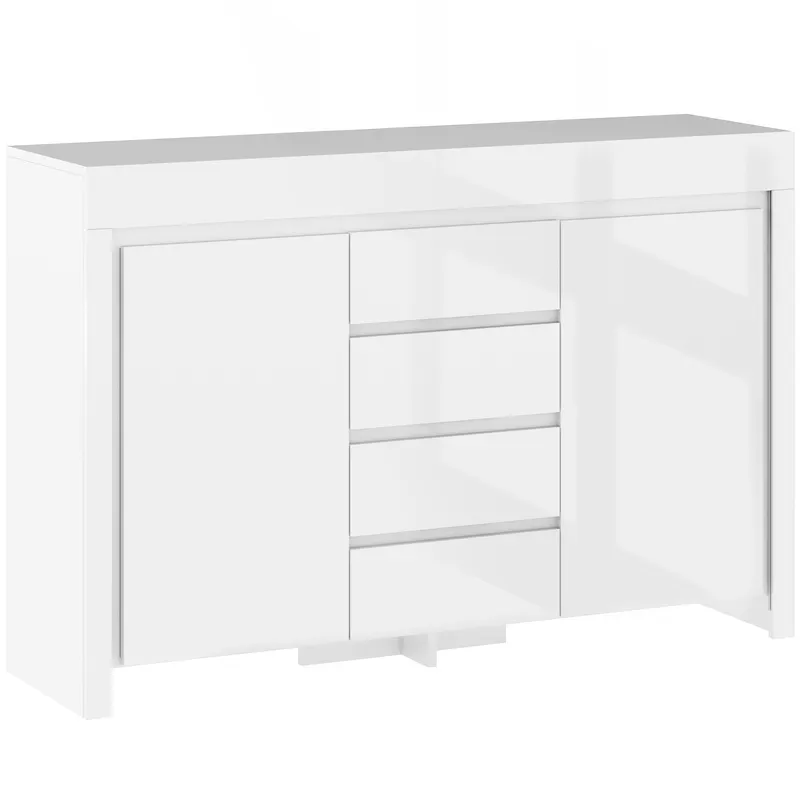 HOMCOM Bufet living, mobilier de depozitare cu iluminare LED 4 sertare uși cu închidere moale 120 x 34 x 80 cm, alb lucios | Romania